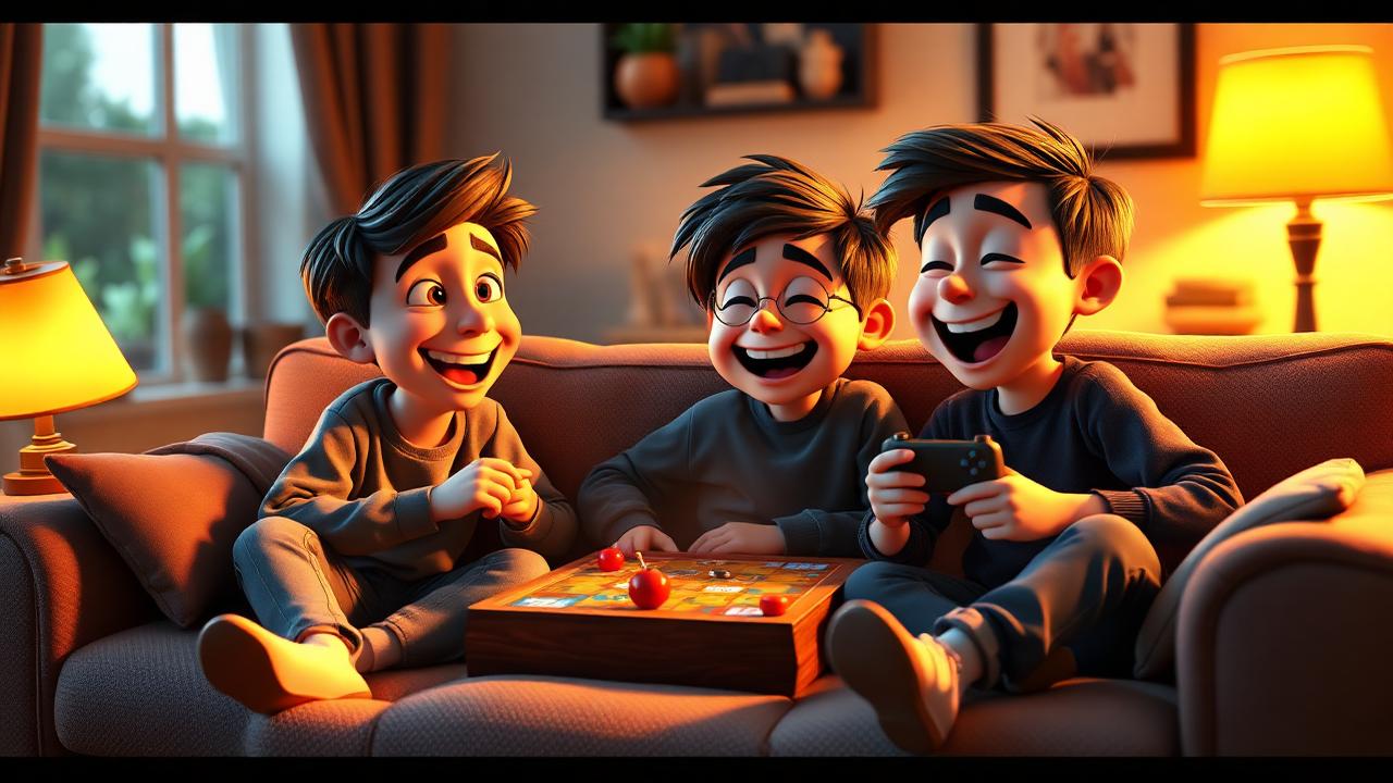 Niños jugando videojuegos y juegos de mesa